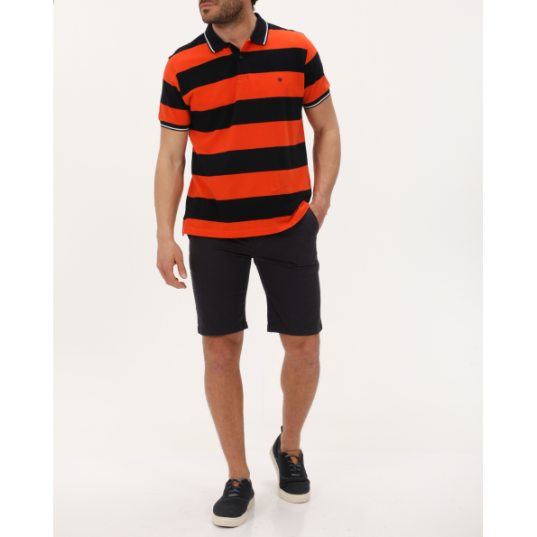 Ανδρική polo μπλούζα DORS 1134004.C02 μαύρη πορτοκαλί ριγέ