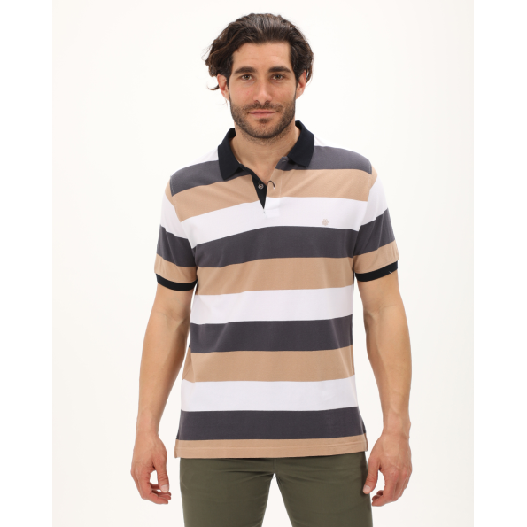 Ανδρική polo μπλούζα DORS 1134005.C01 ανθρακί μπεζ λευκή ριγέ
