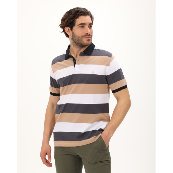 Ανδρική polo μπλούζα DORS 1134005.C01 ανθρακί μπεζ λευκή ριγέ