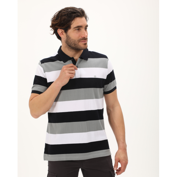 Ανδρική polo μπλούζα DORS 1134005.C04 μαύρη λευκή γκρι ριγέ