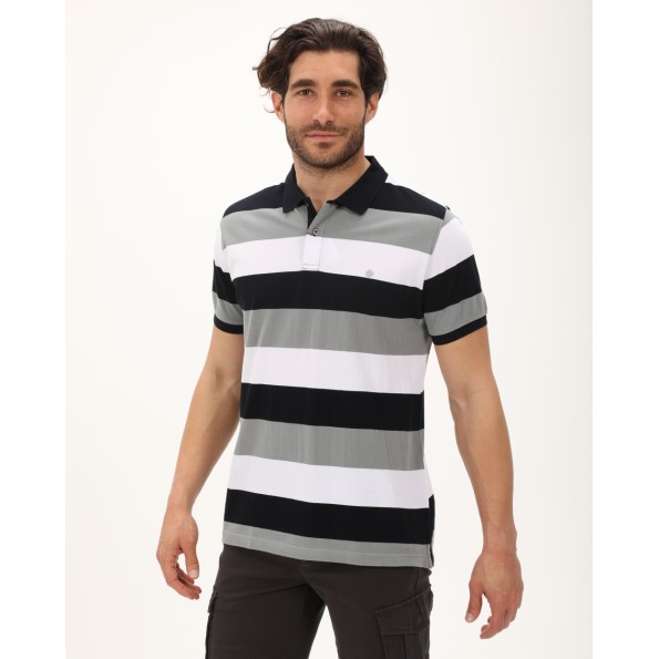 Ανδρική polo μπλούζα DORS 1134005.C04 μαύρη λευκή γκρι ριγέ