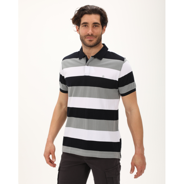 Ανδρική polo μπλούζα DORS 1134005.C04 μαύρη λευκή γκρι ριγέ