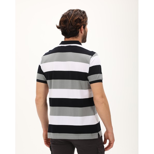 Ανδρική polo μπλούζα DORS 1134005.C04 μαύρη λευκή γκρι ριγέ