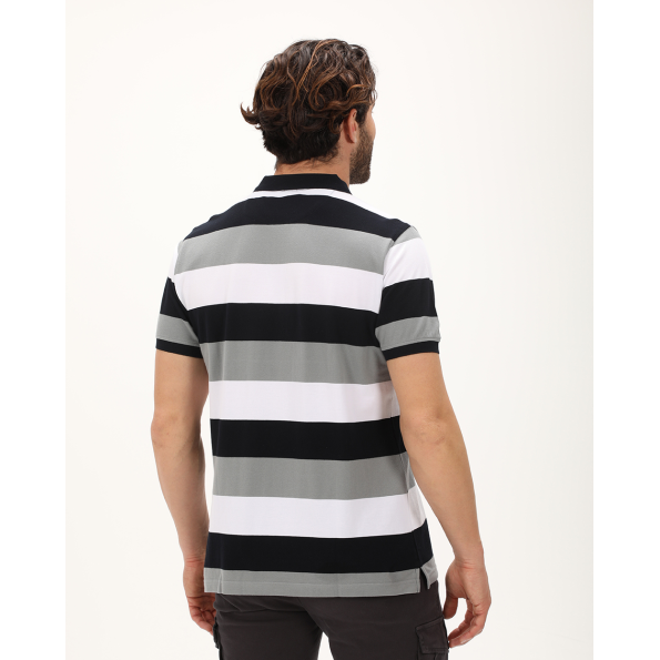 Ανδρική polo μπλούζα DORS 1134005.C04 μαύρη λευκή γκρι ριγέ