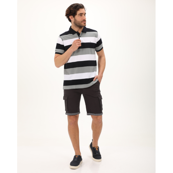 Ανδρική polo μπλούζα DORS 1134005.C04 μαύρη λευκή γκρι ριγέ