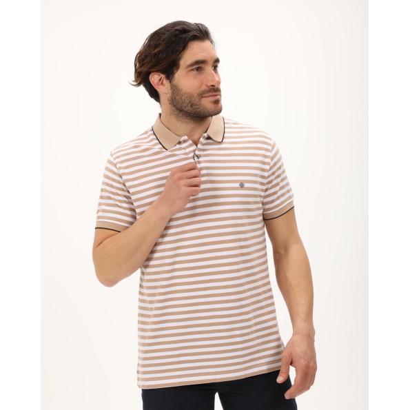 Ανδρική polo μπλούζα DORS 1134006.C01 μπεζ λευκή ριγέ