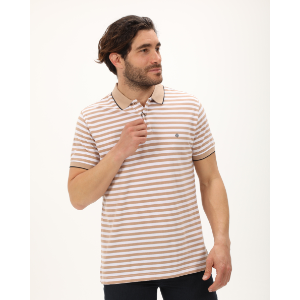 Ανδρική polo μπλούζα DORS 1134006.C01 μπεζ λευκή ριγέ