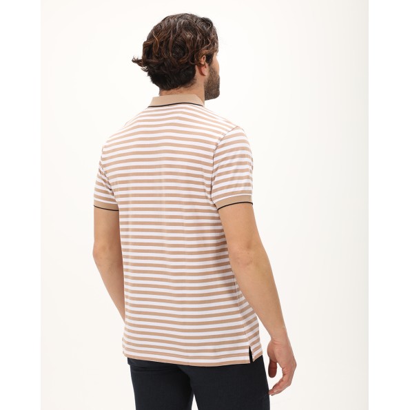 Ανδρική polo μπλούζα DORS 1134006.C01 μπεζ λευκή ριγέ