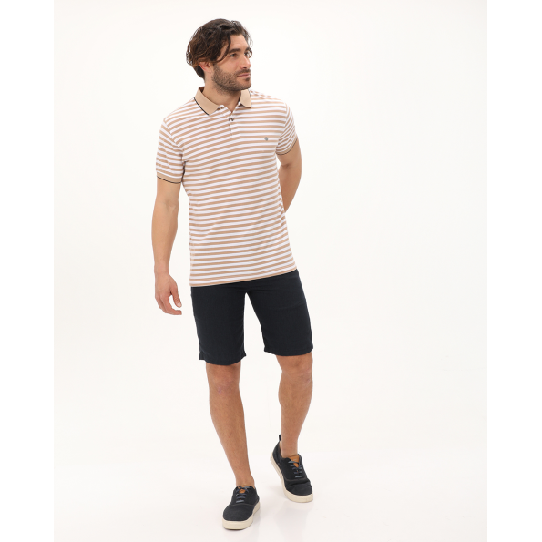 Ανδρική polo μπλούζα DORS 1134006.C01 μπεζ λευκή ριγέ