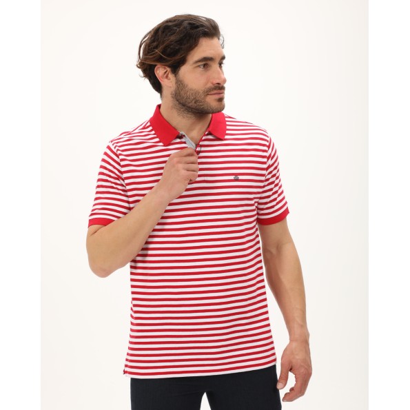 Ανδρική polo μπλούζα DORS 1134006.C02 κόκκινη λευκή ριγέ