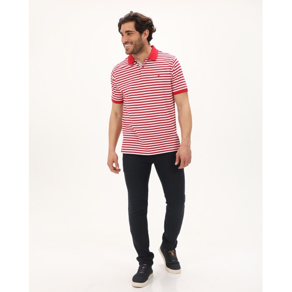 Ανδρική polo μπλούζα DORS 1134006.C02 κόκκινη λευκή ριγέ