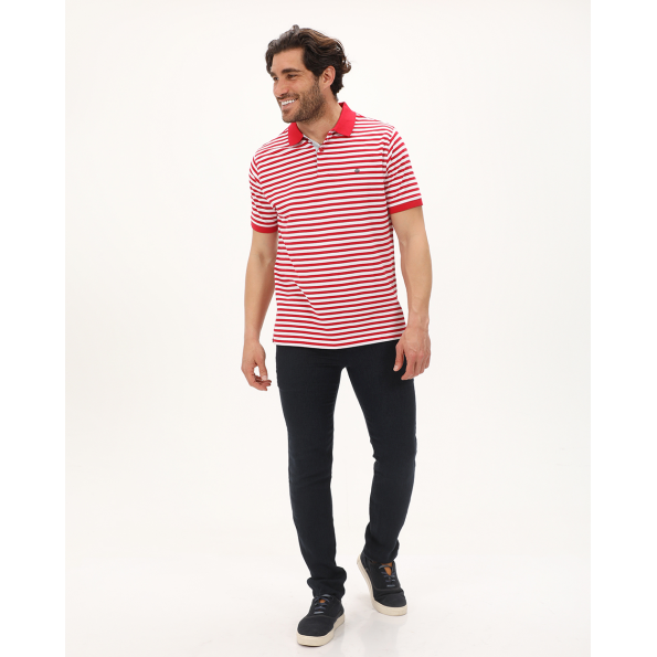 Ανδρική polo μπλούζα DORS 1134006.C02 κόκκινη λευκή ριγέ