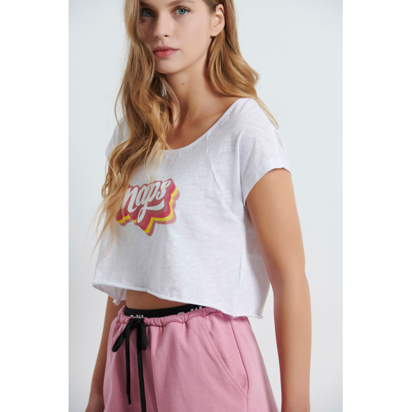 Γυναικείο cropped top BODYTALK 1221-901320 λευκό