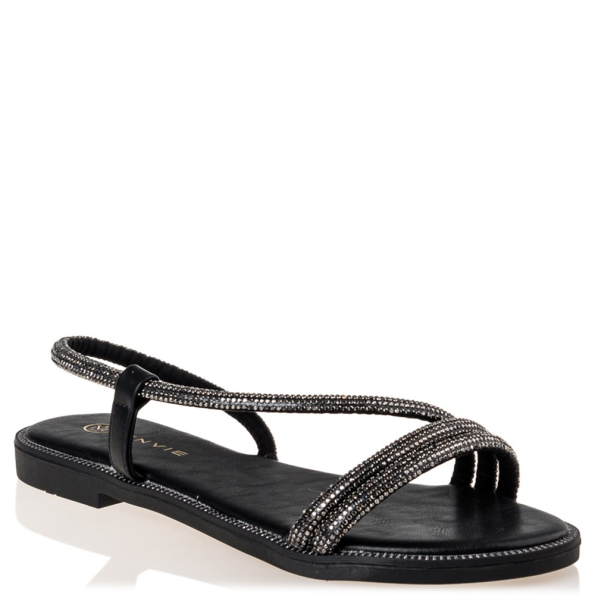 Γυναικεία flat σανδάλια ENVIE E96-17308 μαύρα