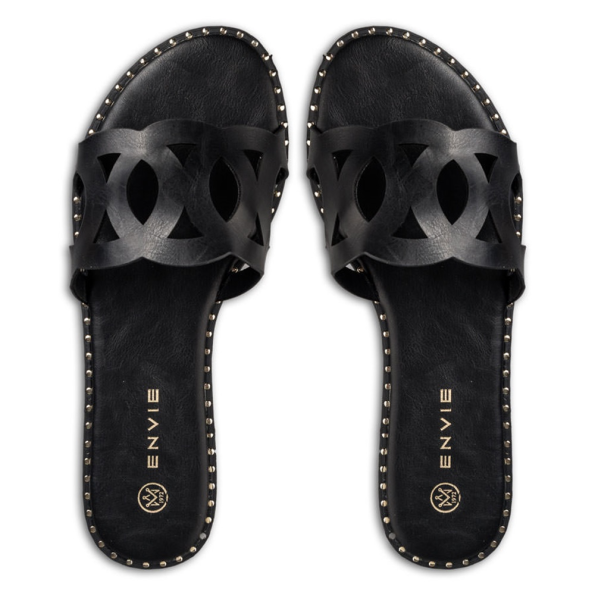 Γυναικεία flat σανδάλια ENVIE E96-19010 μαύρα