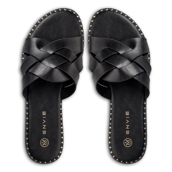 Γυναικεία flat σανδάλια ENVIE E96-19024 μαύρα