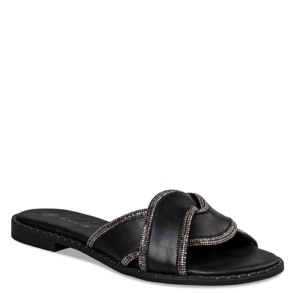 Γυναικεία flat σανδάλια ENVIE E96-19037 μαύρα