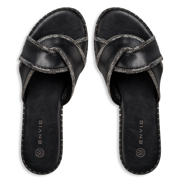Γυναικεία flat σανδάλια ENVIE E96-19037 μαύρα