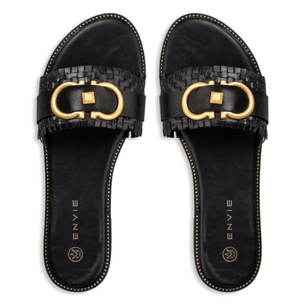 Γυναικεία flat σανδάλια ENVIE E96-19054 μαύρα