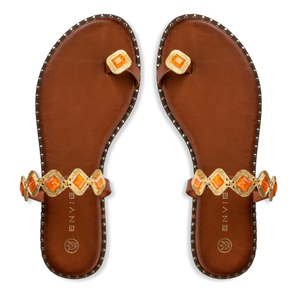Γυναικεία flat σανδάλια ENVIE E96-19058 καφέ