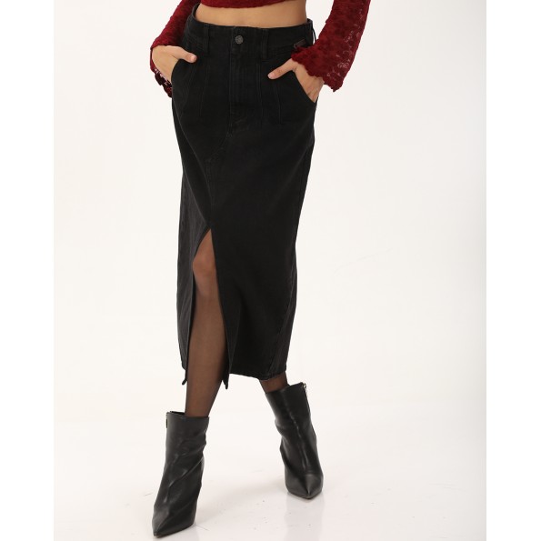 Γυναικεία midi jean φούστα ATTRATTIVO 9919270 μαύρη