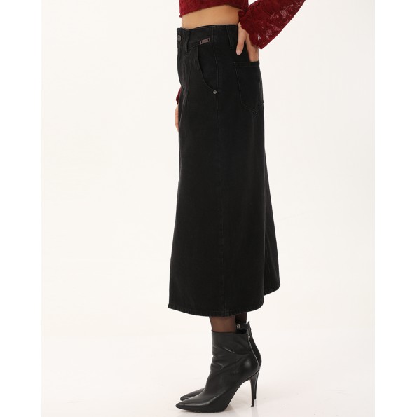 Γυναικεία midi jean φούστα ATTRATTIVO 9919270 μαύρη Γυναικεία
