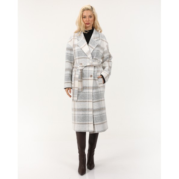 Γυναικείο παλτό ATTRATTIVO 9919672 εκρού καρό