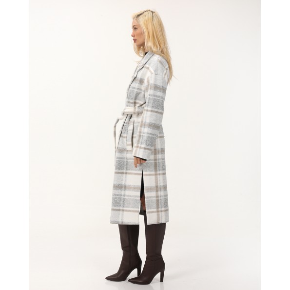 Γυναικείο παλτό ATTRATTIVO 9919672 εκρού καρό Γυναικεία