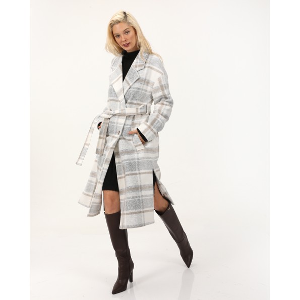Γυναικείο παλτό ATTRATTIVO 9919672 εκρού καρό Γυναικεία
