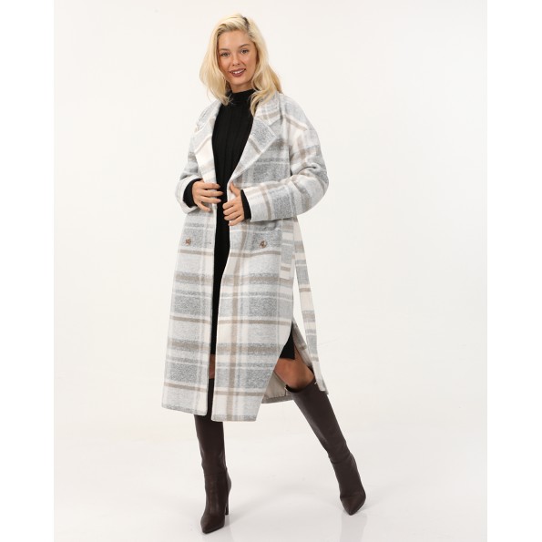 Γυναικείο παλτό ATTRATTIVO 9919672 εκρού καρό Γυναικεία