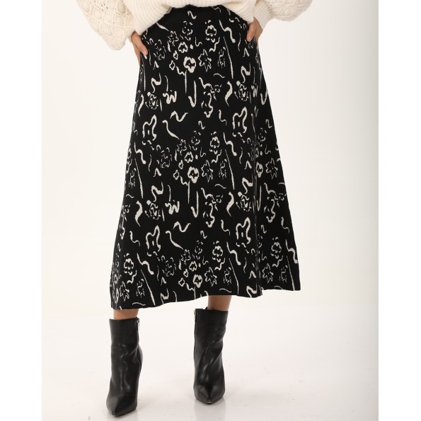 Γυναικεία πλεκτή midi φούστα ATTRATTIVO 9919480 μαύρη