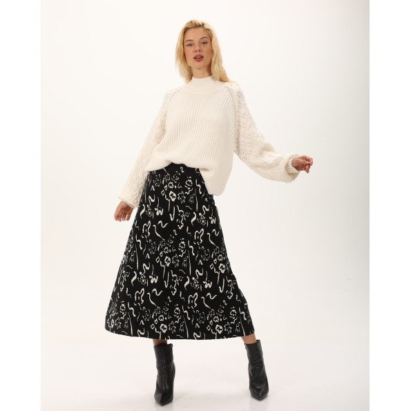 Γυναικεία πλεκτή midi φούστα ATTRATTIVO 9919480 μαύρη Γυναικεία