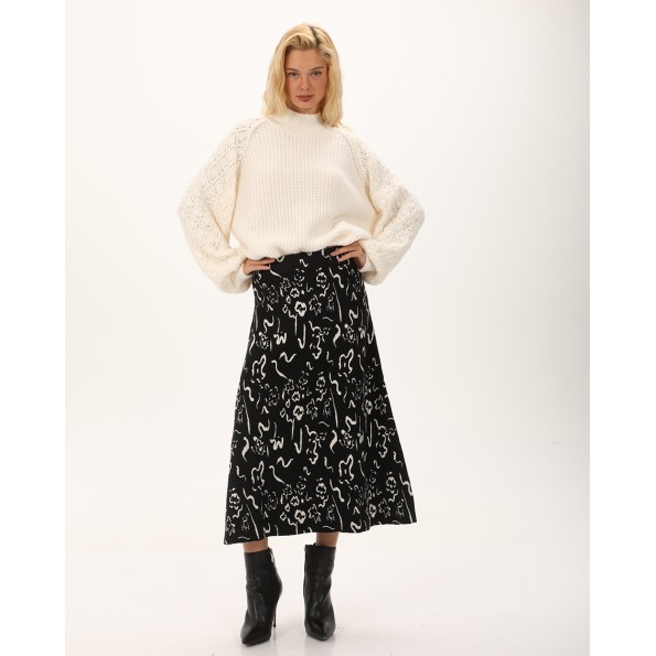 Γυναικεία πλεκτή midi φούστα ATTRATTIVO 9919480 μαύρη Γυναικεία