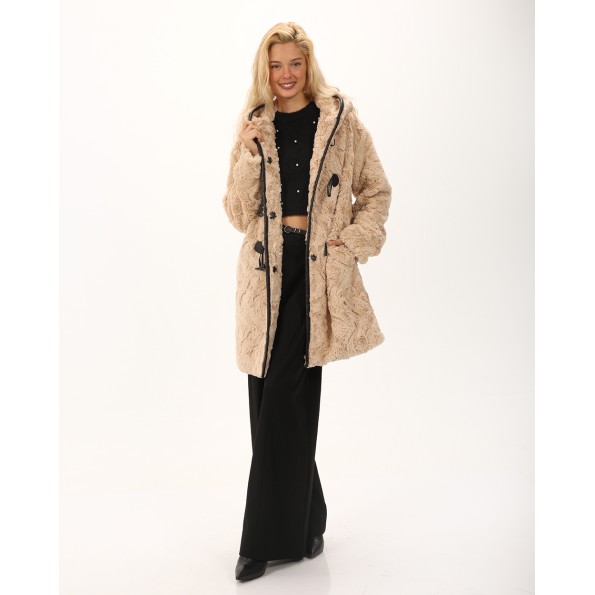 Γυναικείο γούνινο ημίπαλτο ATTRATTIVO 9919704 μπεζ Γυναικεία