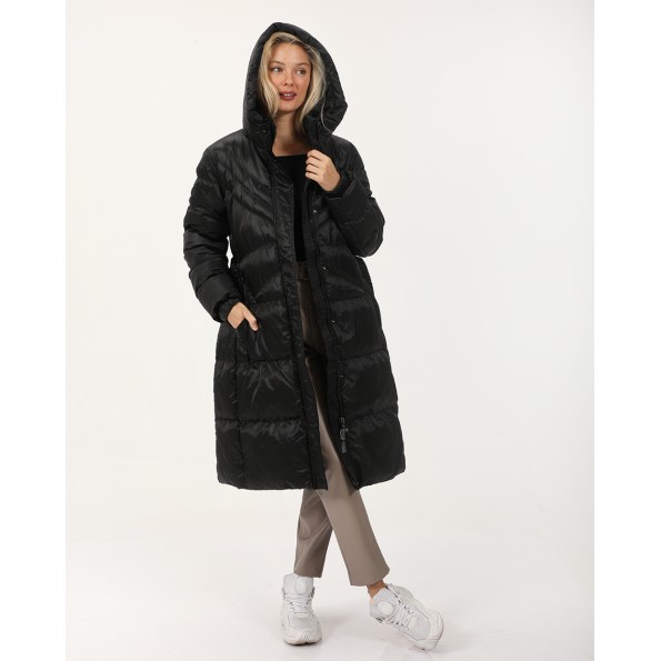 Γυναικείο μακρύ puffer μπουφάν ATTRATTIVO 9919675 μαύρο Γυναικεία