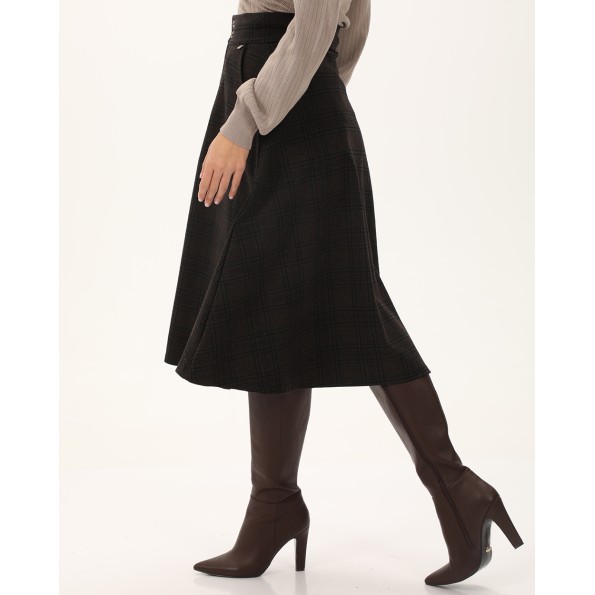 Γυναικεία midi φούστα ATTRATTIVO 9919300 καφέ καρό Γυναικεία