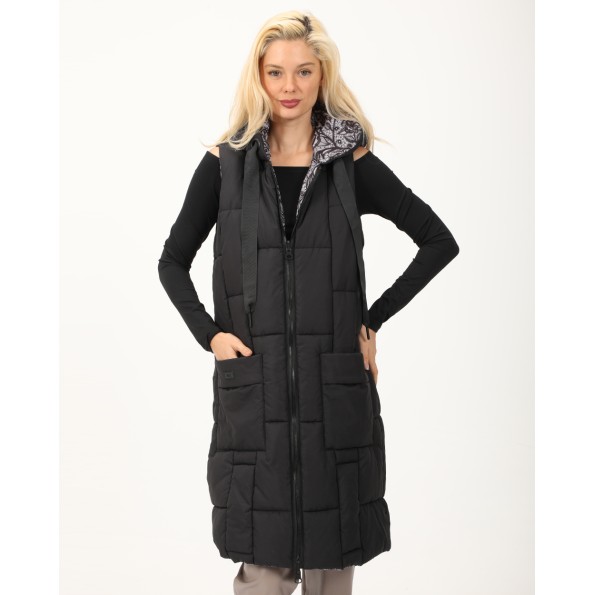Γυναικείο μακρύ αμάνικο μπουφάν διπλής όψεως ALE 8919563 μαύρο
