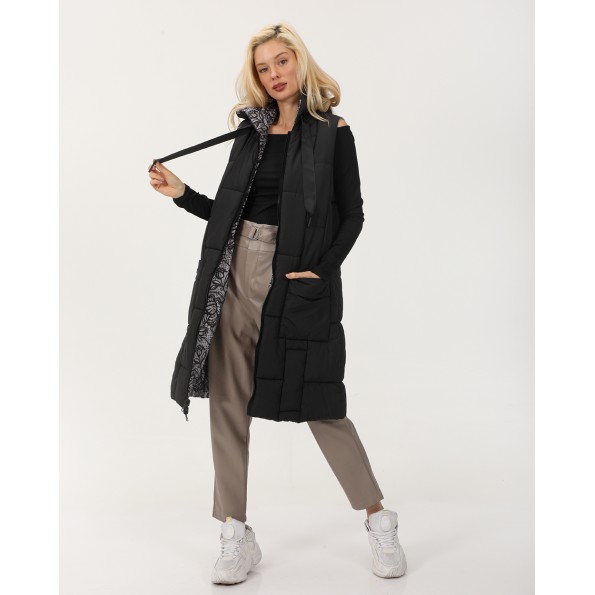 Γυναικείο μακρύ αμάνικο μπουφάν διπλής όψεως ALE 8919563 μαύρο Γυναικεία