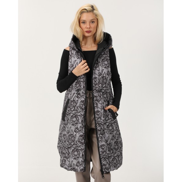 Γυναικείο μακρύ αμάνικο μπουφάν διπλής όψεως ALE 8919563 μαύρο Γυναικεία