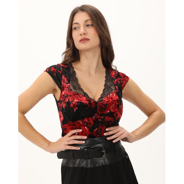 Γυναικείο βελούδινο top ATTRATTIVO 92340308 μαύρο Γυναικεία