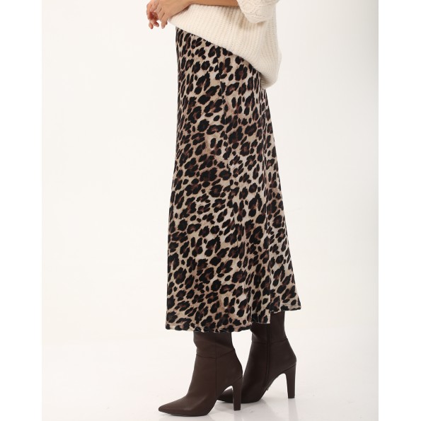 Γυναικεία βελουτέ maxi φούστα ATTRATTIVO 9921076 λεοπάρ Γυναικεία