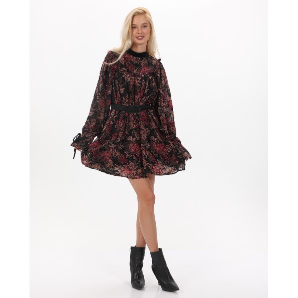 Γυναικείο mini φόρεμα ATTRATTIVO 9919625 μαύρο floral Γυναικεία