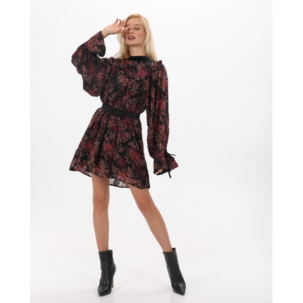 Γυναικείο mini φόρεμα ATTRATTIVO 9919625 μαύρο floral Γυναικεία