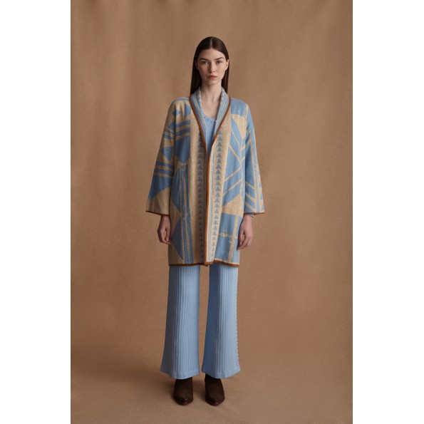 Γυναικεία πλεκτή ζακέτα MARINA V PARIS FW24-402 μπεζ γαλάζια Γυναικεία πλεκτή ζακέτα MARINA V PARIS FW24-402 μπεζ γαλάζια