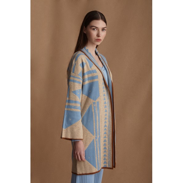 Γυναικεία πλεκτή ζακέτα MARINA V PARIS FW24-402 μπεζ γαλάζια Γυναικεία