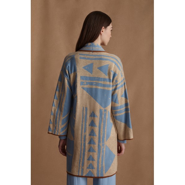 Γυναικεία πλεκτή ζακέτα MARINA V PARIS FW24-402 μπεζ γαλάζια Γυναικεία