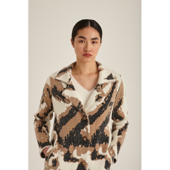 Γυναικείο πλεκτό παλτό MARINA V PARIS FW24-454 μπεζ Γυναικεία