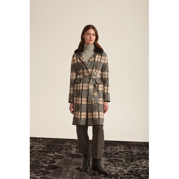 Γυναικείο πλεκτό παλτό MARINA V PARIS FW24-455 μαύρο καρό