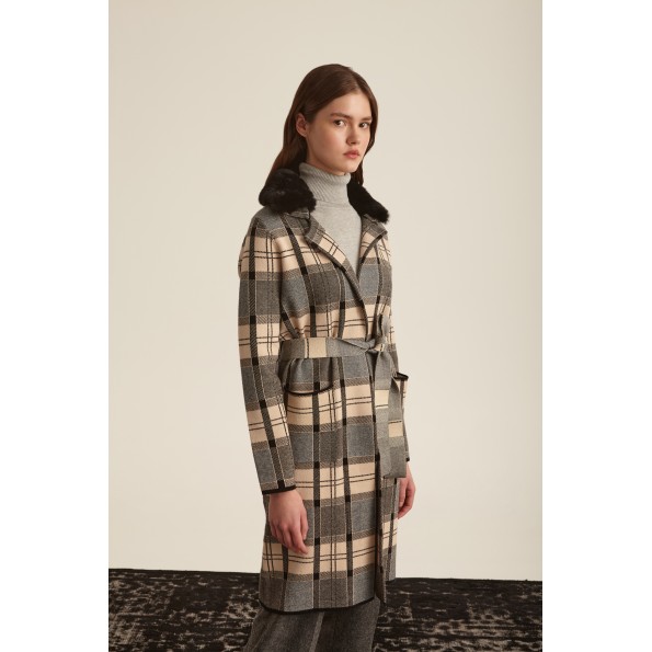 Γυναικείο πλεκτό παλτό MARINA V PARIS FW24-455 μαύρο καρό Γυναικεία