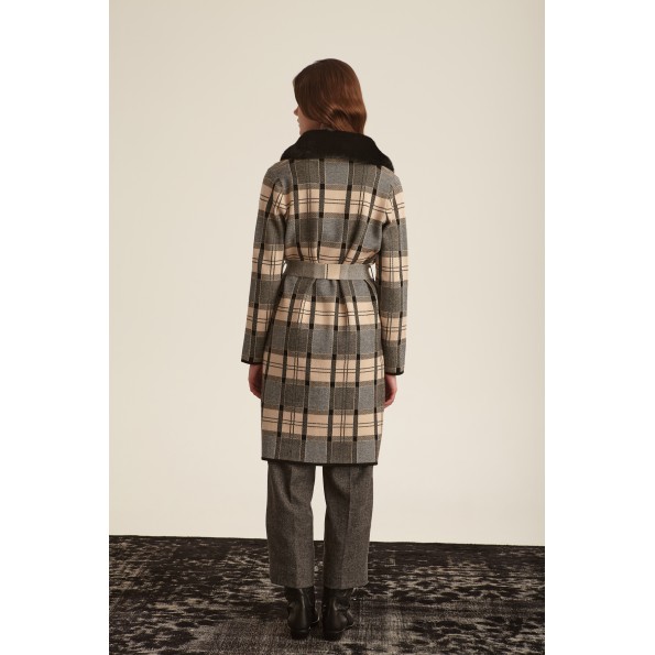 Γυναικείο πλεκτό παλτό MARINA V PARIS FW24-455 μαύρο καρό Γυναικεία